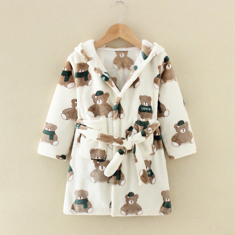 Children'S Bathrobe Flannel Baby Girl'S Home Clothes Cute Boy'S Pajamas Boy'S Girl'S Coral Fleece Nightgown - Image 1