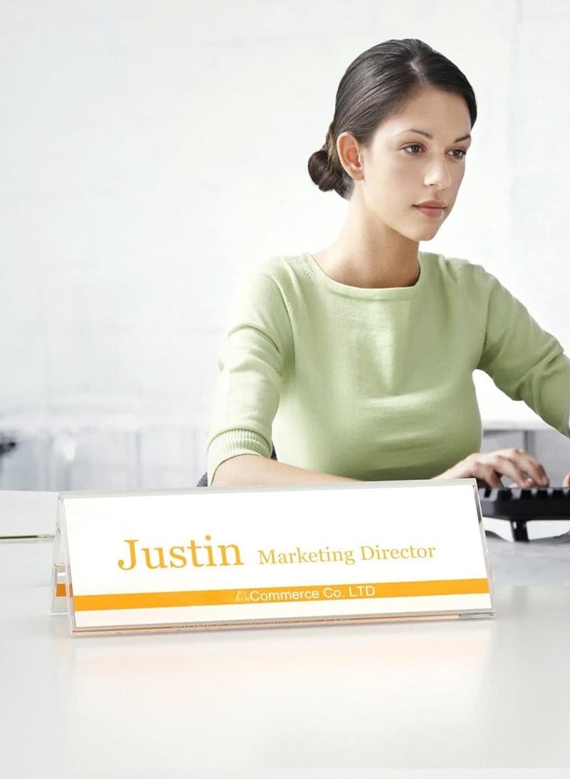 TPGP 12 Pack Acrylic Name Plates for Desk, 8.5"x2.9" Clear Acrylic Sign Holder, Name Tent, Double-Sided Paper Display Stand for Office, Home, Store - Image 1