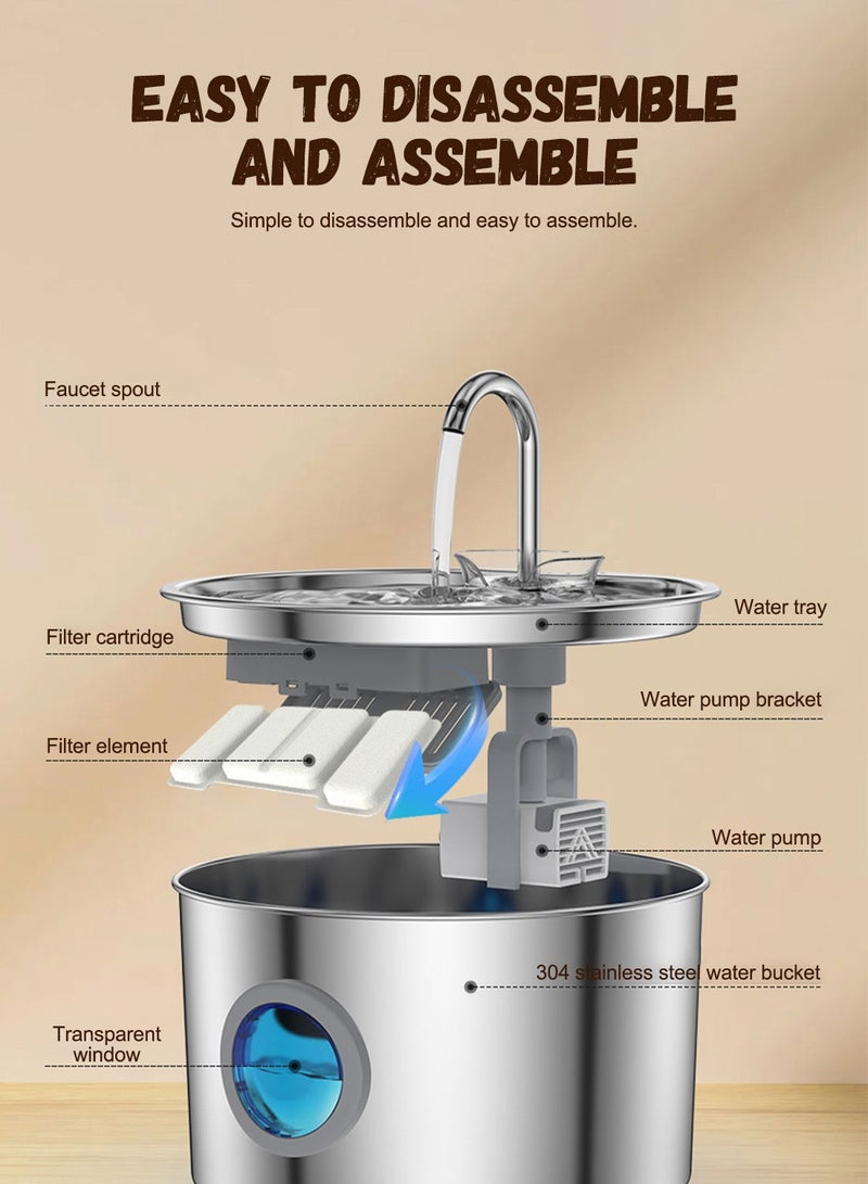 كيدل 3.2L الفولاذ المقاوم للصدأ نافورة المياه القط نافورة الحيوانات الأليفة مع مضخة هادئة كبيرة القدرة موزع المياه الحيوانات الأليفة مناسبة للاستخدام الداخلي - Image 2