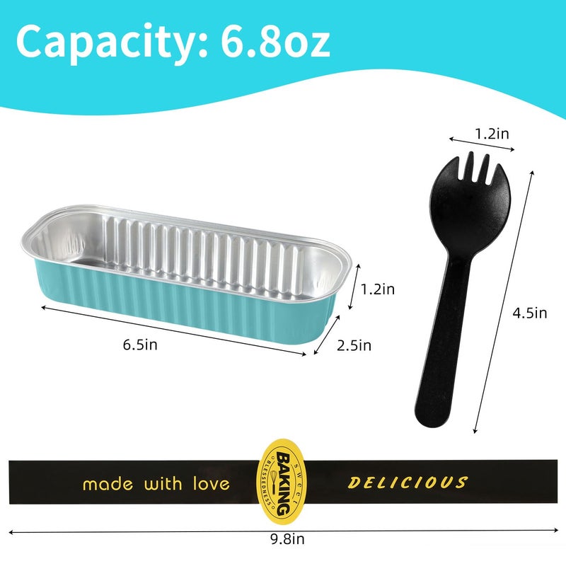 Orlashop Mini Loaf Pans with Lids and Spoons Sealing Sticker,30 Pcs 6.8oz Cake Pans for Baking Disposable Aluminum Foil Christmas Cake Pan (30 Pcs Blue) - Image 4