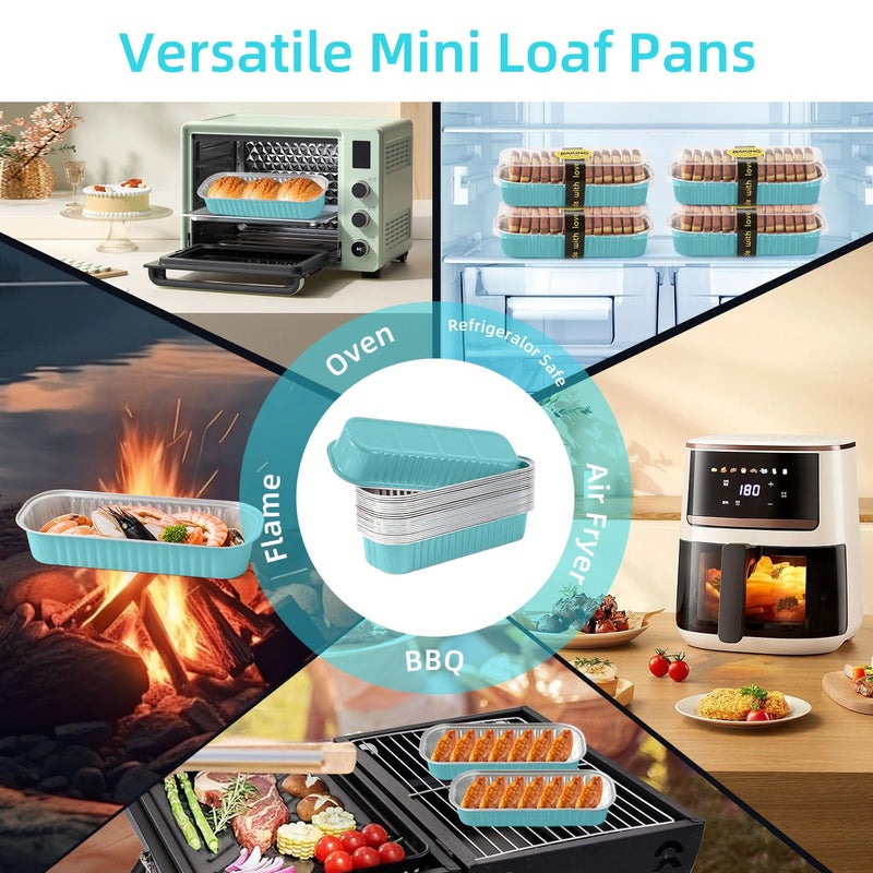 Orlashop Mini Loaf Pans with Lids and Spoons Sealing Sticker,30 Pcs 6.8oz Cake Pans for Baking Disposable Aluminum Foil Christmas Cake Pan (30 Pcs Blue) - Image 2