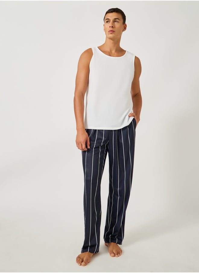 Styli Solid Tank T-Shirt and Striped Pyjama Set  - Image 1