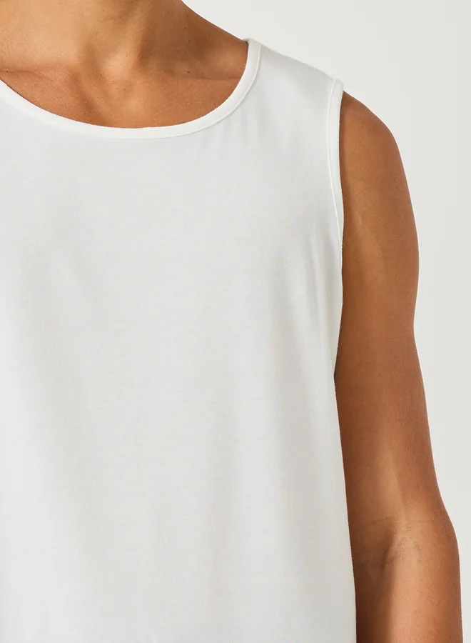 Styli Solid Tank T-Shirt and Striped Pyjama Set