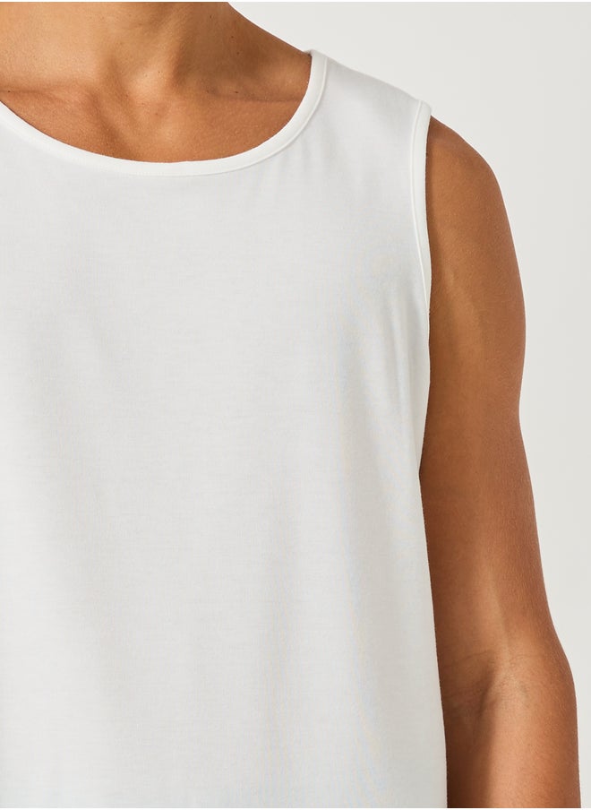 Styli Solid Tank T-Shirt and Striped Pyjama Set  - Image 3