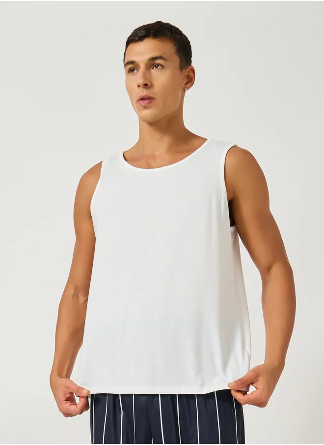 Styli Solid Tank T-Shirt and Striped Pyjama Set