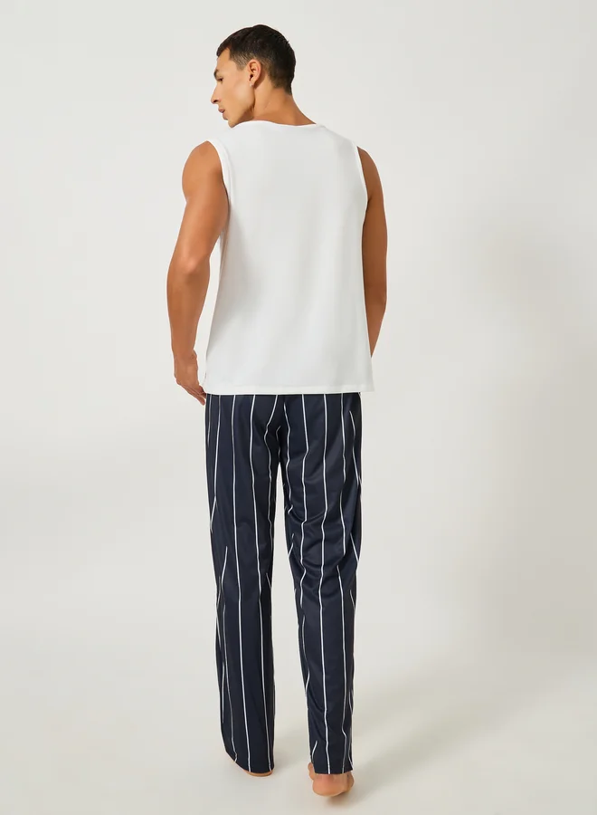 Styli Solid Tank T-Shirt and Striped Pyjama Set