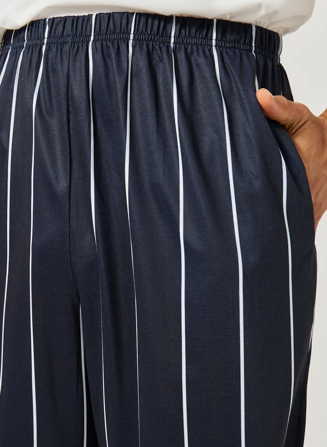 Styli Solid Tank T-Shirt and Striped Pyjama Set