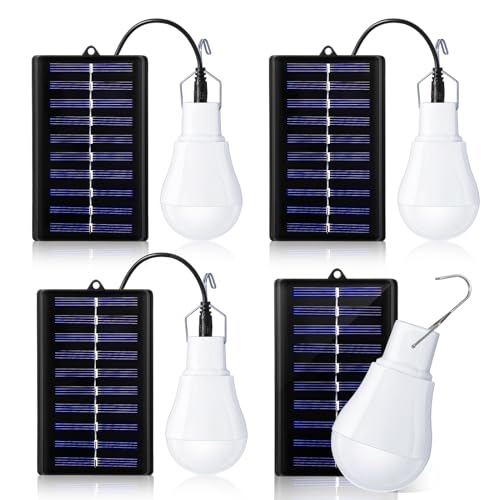VIHOSE 4 Pcs Solar Light Bulbs Solar Powered Light Portable Emergency LED Bulb Waterproof for Camping Tent Indoor Outdoor Shed Night Fishing Chicken Coop - Image 1
