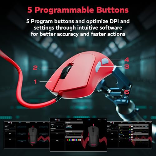 daWg Slay 25, 12400 DPI Wired Gaming Mouse, PixArt 3327 Sensor, 20M Huano Switches, 6 Buttons, 1000Hz Polling Rate, 85gm Lightweight, 220 IPS, 30G Acceleration, 1.5M Braided Cable (Red) - Image 5