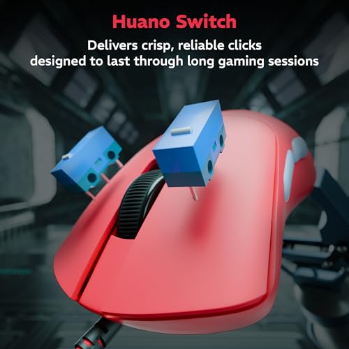 daWg Slay 25, 12400 DPI Wired Gaming Mouse, PixArt 3327 Sensor, 20M Huano Switches, 6 Buttons, 1000Hz Polling Rate, 85gm Lightweight, 220 IPS, 30G Acceleration, 1.5M Braided Cable (Red) - Image 4