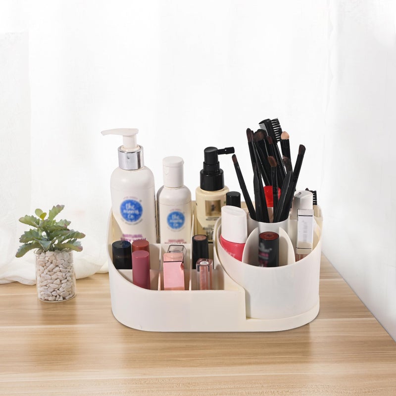 Kuber Industries Rotating Skincare & Makeup Organizer Stand for Bedroom | Dressing Table Organiser for Bathroom Vanity | Girl's Perfume, Comb & Cosmetic Organizer Shelf | Off White - Image 5
