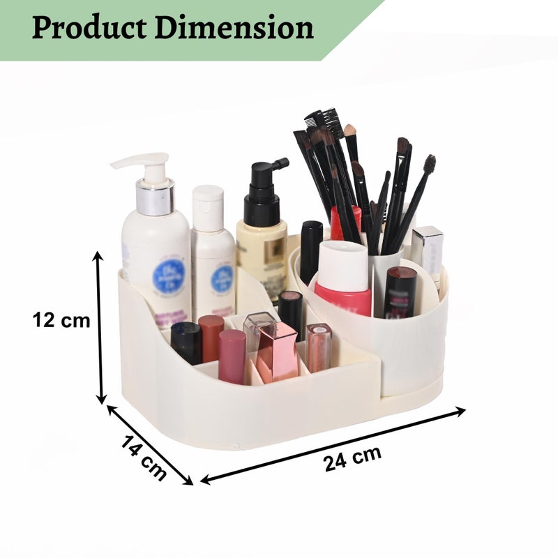 Kuber Industries Rotating Skincare & Makeup Organizer Stand for Bedroom | Dressing Table Organiser for Bathroom Vanity | Girl's Perfume, Comb & Cosmetic Organizer Shelf | Off White - Image 3