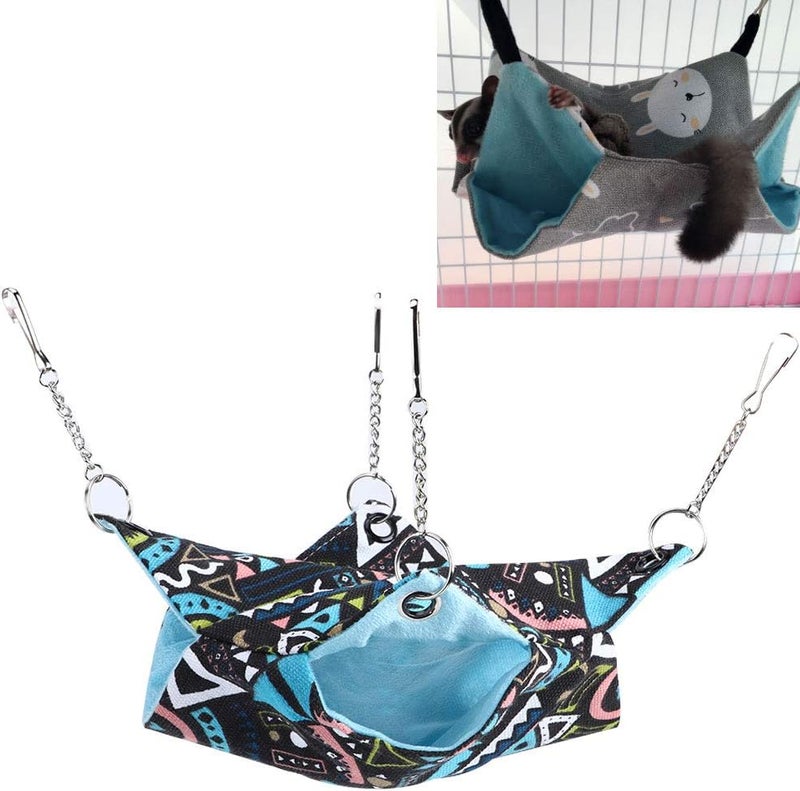 Double Layer Pet Hammock, Breathable Canvas with Stainless Steel Chain, 20x20cm - Stylish Design, Scratch, Comfortable Nest for Small Pets (Geometry) - Image 3