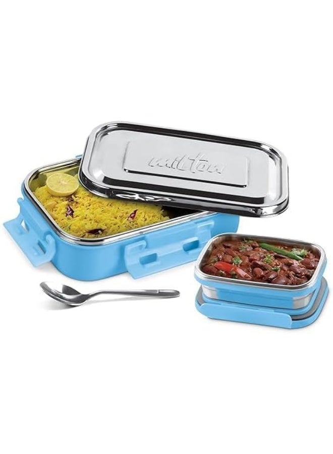 MILTON Steel Flat Insulated Inner Stainless Steel Tiffin Box, Assorted colors 700 ml, with Inner Stainless Steel Container, 170 ml and Spoon - Image 4