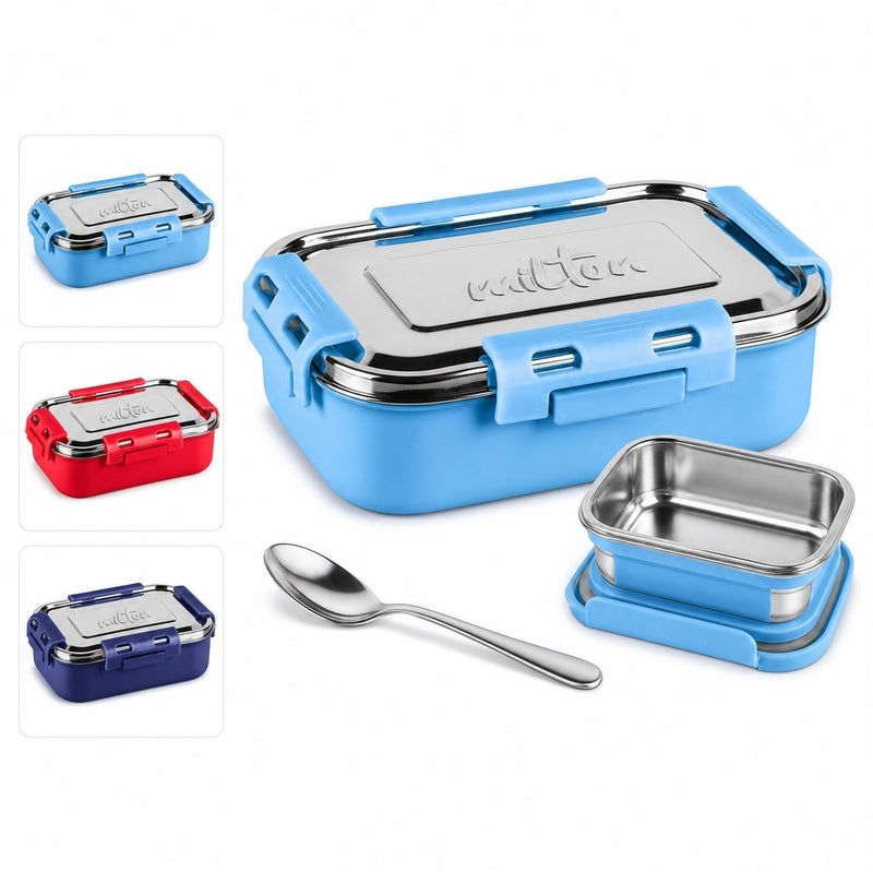 Milton Steel Insulated Lunch Box 700ml with 170ml Container and Spoon, Assorted Colour - Image 1
