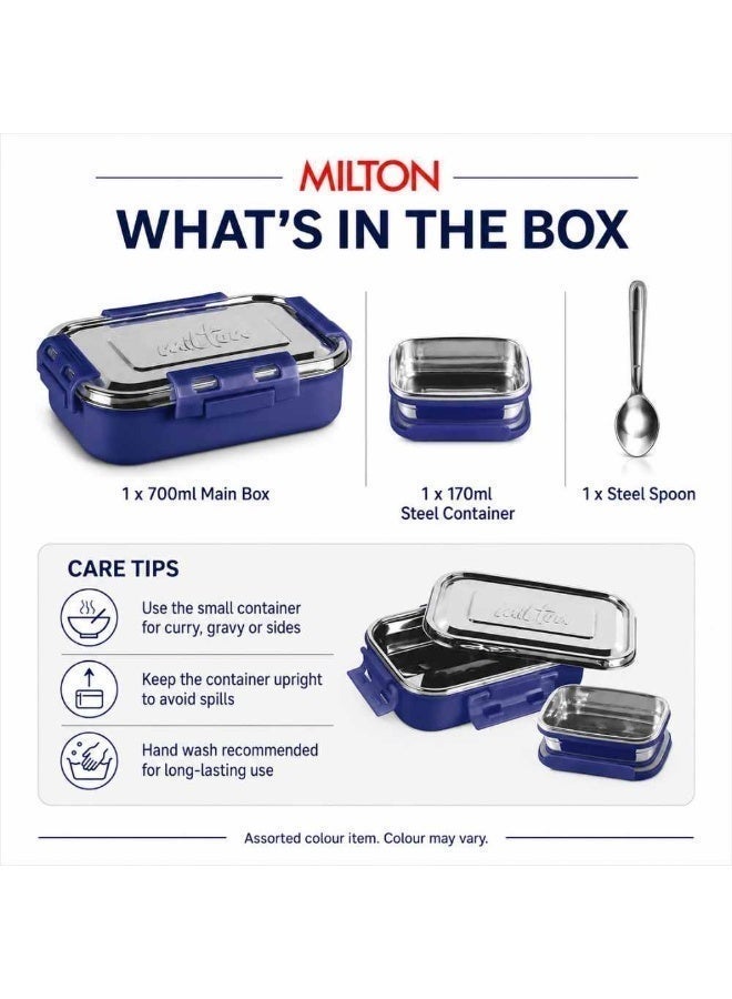 Milton Steel Insulated Lunch Box 700ml with 170ml Container and Spoon, Assorted Colour - Image 2