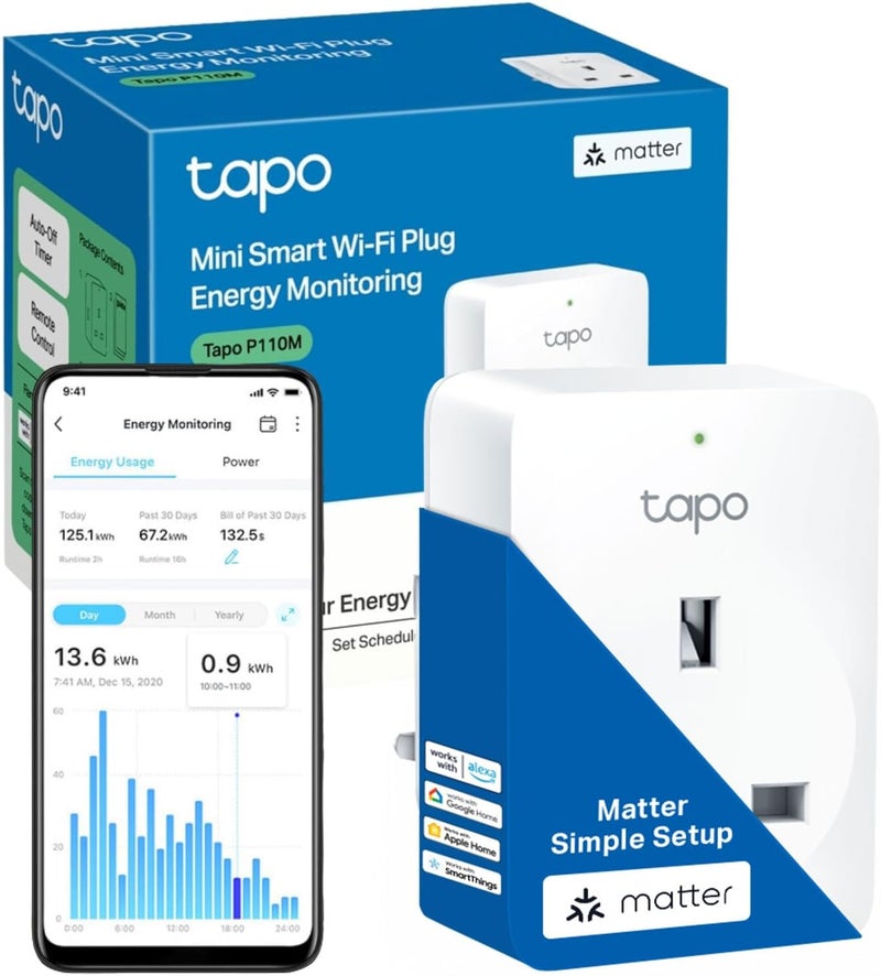 tapo تافو P110M قابس ذكي صغير واي فاي مع مراقبة الطاقة، معتمد من Matter - Image 1