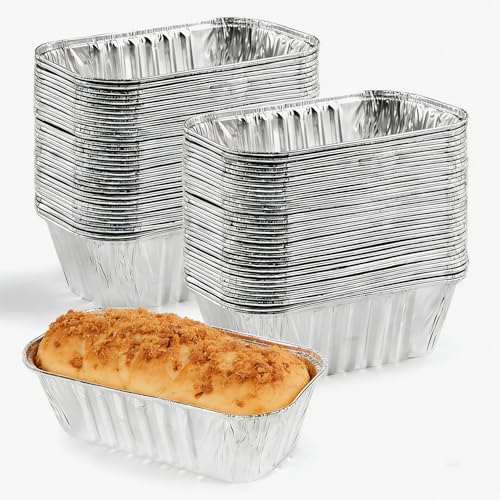 Benestanti 100 Pack 1 Lb Aluminum Mini Loaf Pans, 6” x 3.5” x 2” Oven Safe Small Foil Loaf Pan, Disposable Loaf Pans,Aluminum Foil Bread Tins Pans for Baking Holiday Treats Food Storage and Takeout - Image 1