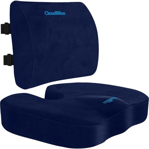CloudBliss Lumbar Support Pillow Seat Cushion Set for Office Chair Desk Chair Wheelchair CarMemory Foam Back SupportErgonomic Chair Cushions Sciatica Pain ReliefHome EssentialsBlueXL - Image 1