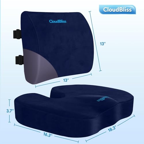 CloudBliss Lumbar Support Pillow Seat Cushion Set for Office Chair Desk Chair Wheelchair CarMemory Foam Back SupportErgonomic Chair Cushions Sciatica Pain ReliefHome EssentialsBlueXL - Image 3