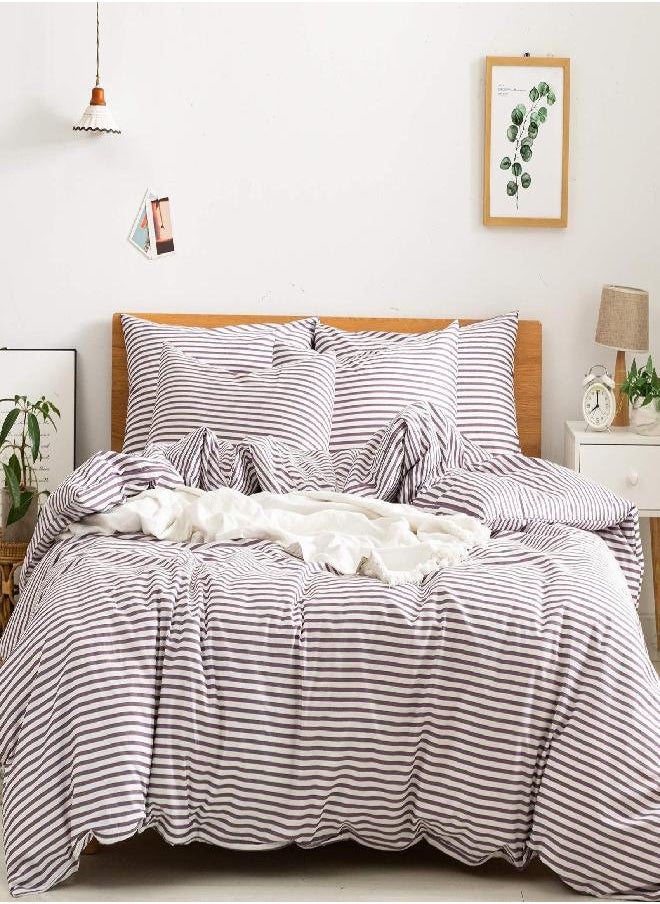 JELLYMONI JELLYMONI 100% Natural Cotton 2pcs Striped Duvet Cover Sets,White Duvet Cover with Purple Stripes Pattern Printed Comforter Cover,with Zipper Closure & Corner Ties(Twin Size)  - Image 2