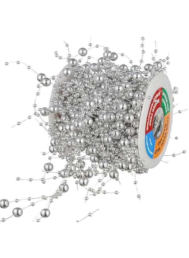 Arabest 13Feet Pearl String Spool Roll for Floating Candles Faux Pearls Strands Garland for Vase Filler Wedding Centerpiece  Table Decor (Silver)  - Image 1