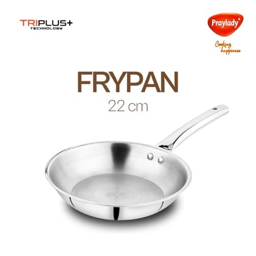 Praylady TRIPLUS 3-Piece Triply Cookware Set | 24cm Kadai + 24cm Lid + 22cm Frypan | Triple-Layered Stainless Steel-Aluminum | Works on Induction, Gas & All Cooktops(3-Piece Triply Cookware Set) - Image 5