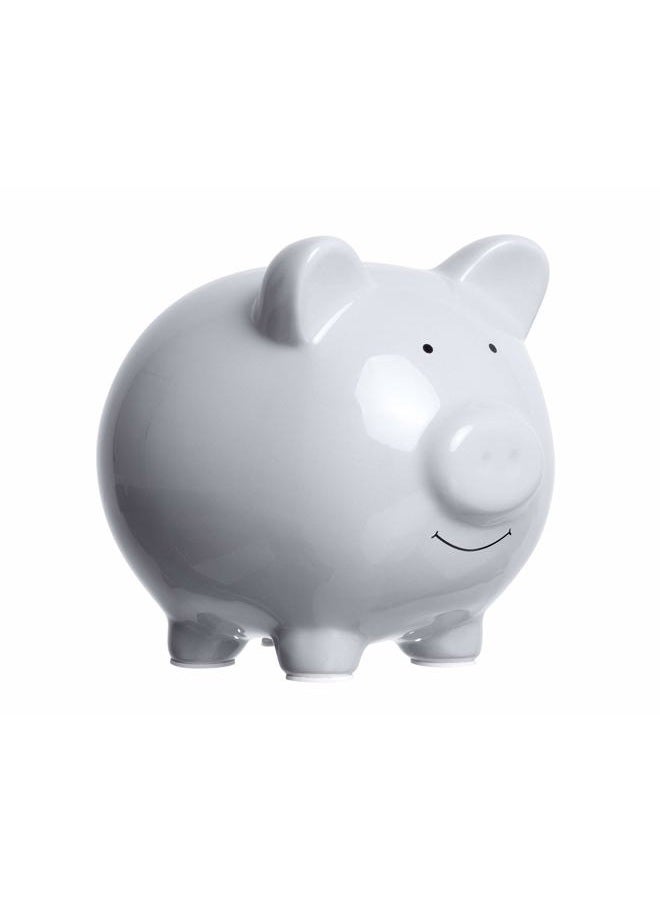 pearhead Large Ceramic Piggy Bank, Ideal for Boys and Girls, Kids Money and Coin Bank, Perfect Baby Boy Nursery Décor, Great Gift and Newborn Keepsake, Solid Gray - Image 1
