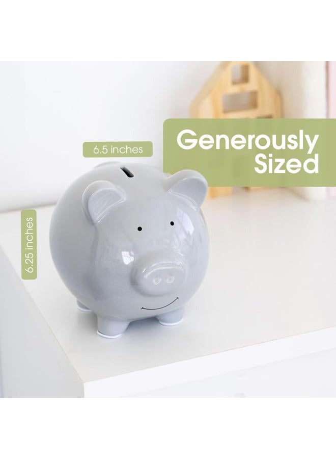 pearhead Large Ceramic Piggy Bank, Ideal for Boys and Girls, Kids Money and Coin Bank, Perfect Baby Boy Nursery Décor, Great Gift and Newborn Keepsake, Solid Gray - Image 2