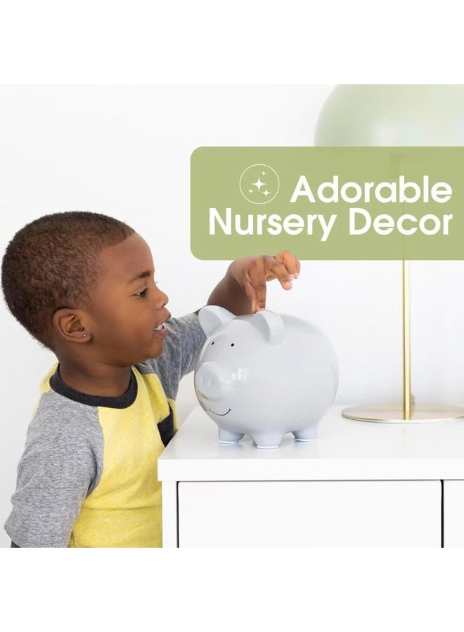 pearhead Large Ceramic Piggy Bank, Ideal for Boys and Girls, Kids Money and Coin Bank, Perfect Baby Boy Nursery Décor, Great Gift and Newborn Keepsake, Solid Gray - Image 4