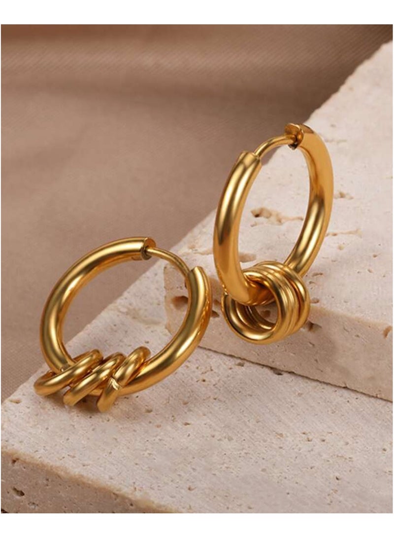 إيكوال حلق اذن نسائي دائري من الاستانلس ستيل أنيق وعالي الجودة باللون الذهبي - Image 2