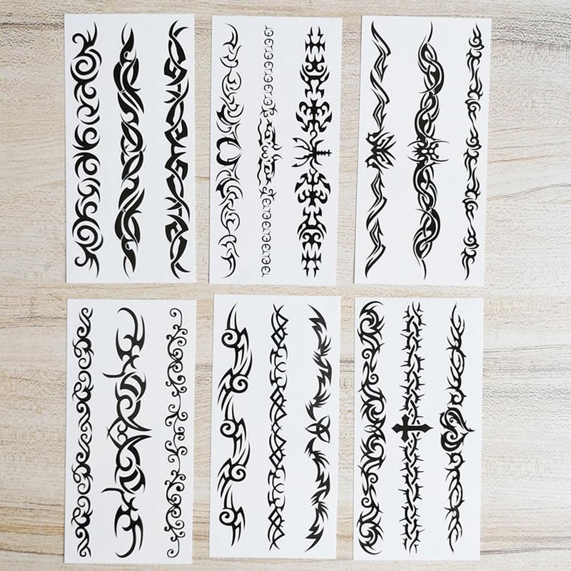 Yesallwas 6 Sheets Mix Tribal fake Tattoos Small Temporary Tattoo Blue Black Tribal Pattern Tattoo Body Sticker for Men Women 9cmX 19cm/3.54X7.48 inches (LXW) - Image 3