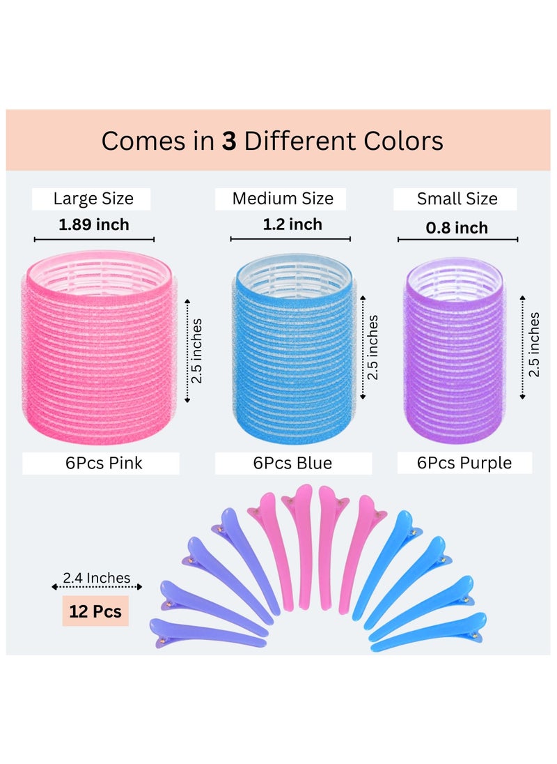ELAUR Elaur 30Pcs Hair Rollers Set, 18 Pieces Self Grip Holding Hair Rollers Curlers 20 mm, 31 mm, 48 mm & 12 Pieces Duckbill Sectioning Clips for Salon Barber Hair Styling(Rainbow)  - Image 2