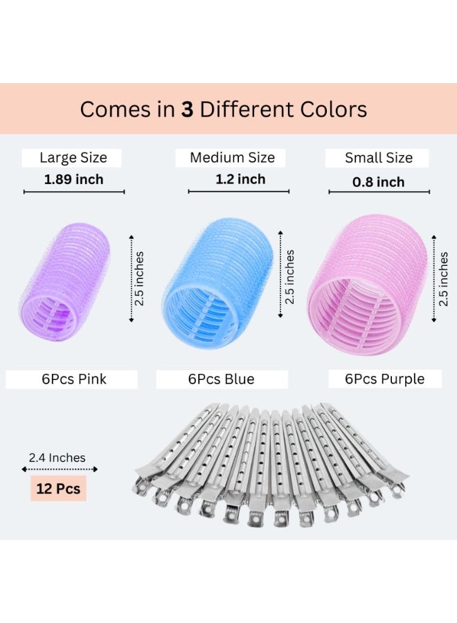 Elaur 30Pcs Hair Rollers Set, 18 Pieces Self Grip Holding Hair Rollers Curlers 20 mm, 31 mm, 48 mm & 12 Pieces Duckbill Sectioning Clips for Salon Barber Hair Styling(Rainbow) - Image 2