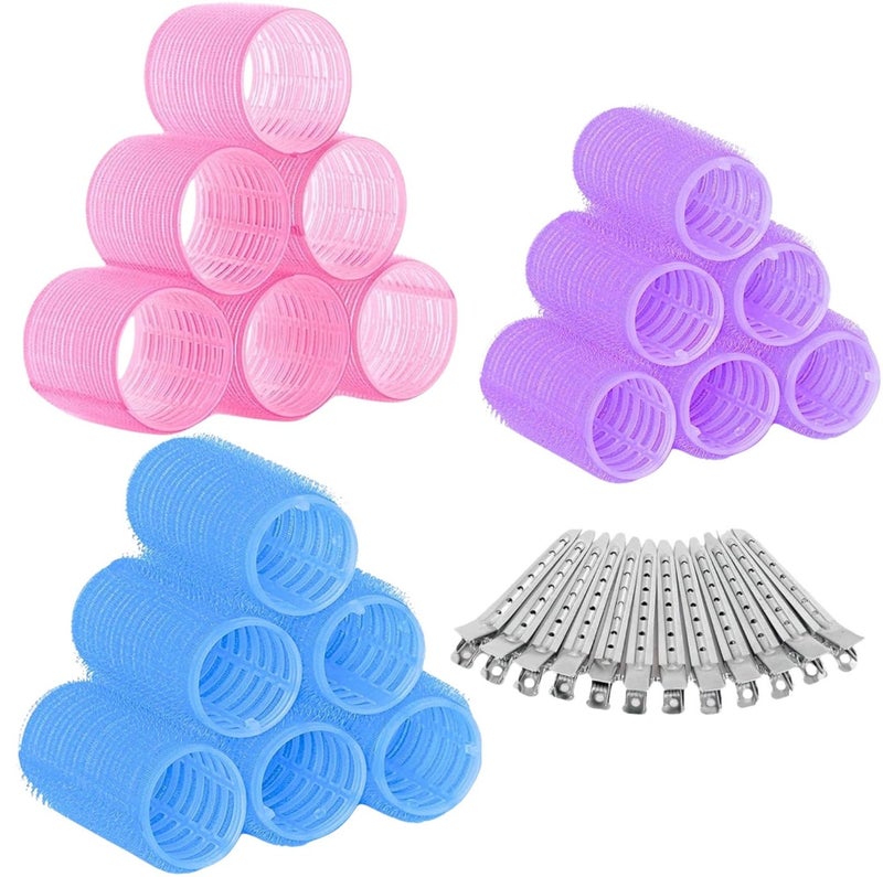Elaur 30Pcs Hair Rollers Set, 18 Pieces Self Grip Holding Hair Rollers Curlers 20 mm, 31 mm, 48 mm & 12 Pieces Duckbill Sectioning Clips for Salon Barber Hair Styling(Rainbow) - Image 1