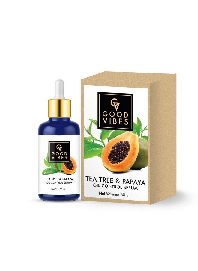 Good Vibes Tea Tree & Papaya Oil Control Face Serum, 30 Ml Light Weight Absorbs Quickly Clarifying Formula For Oily Skin Type, Helps Reduce Acne & Blemishes Naturally, No Parabens, No Animal Testing  - Image 1