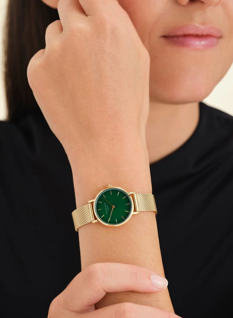 Rosefield  Women's Small Edit Round Analogue Watch, Emerald Green Mother-of-Pearl Dial, Gold Mesh Bracelet for Women | Best Price UAE