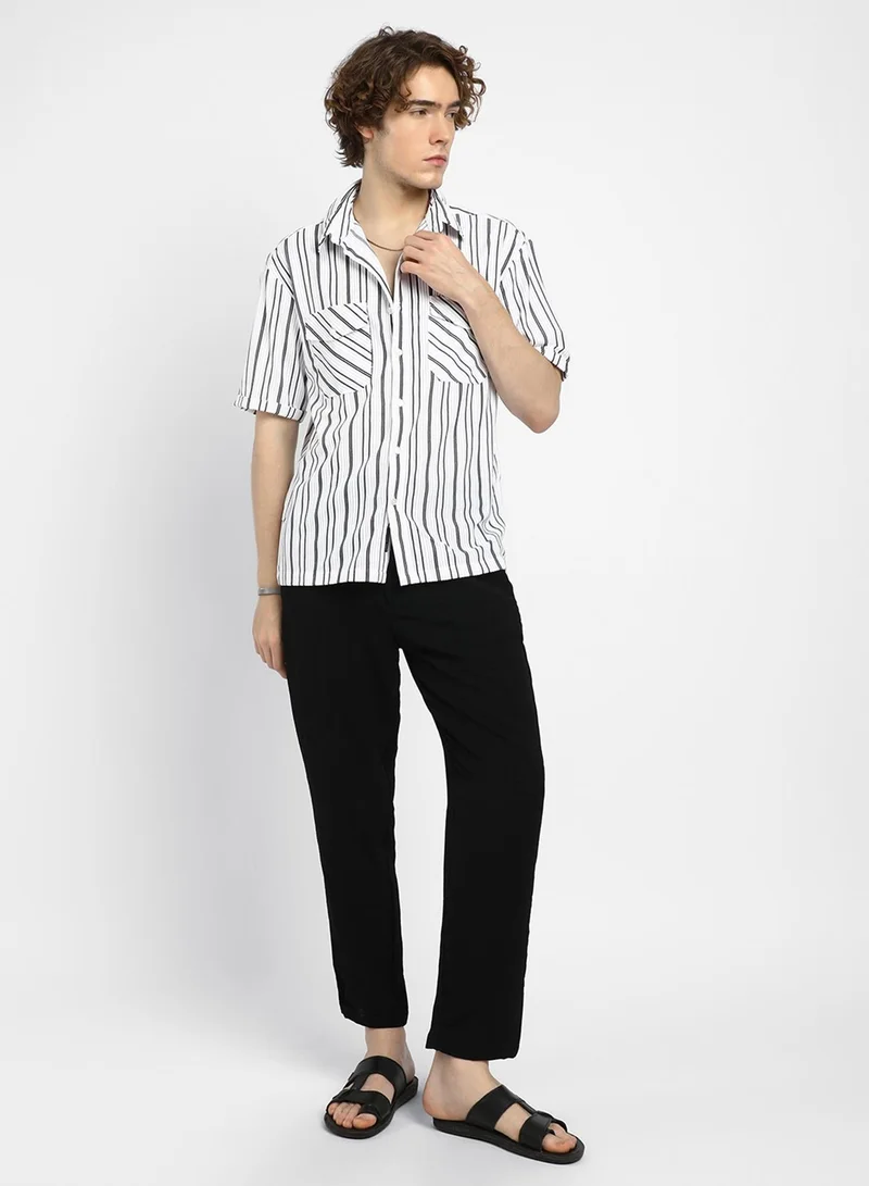 CAHOOT  Men's Daisy White Halo-Striped Utility Shacket for Men | Best Price UAE