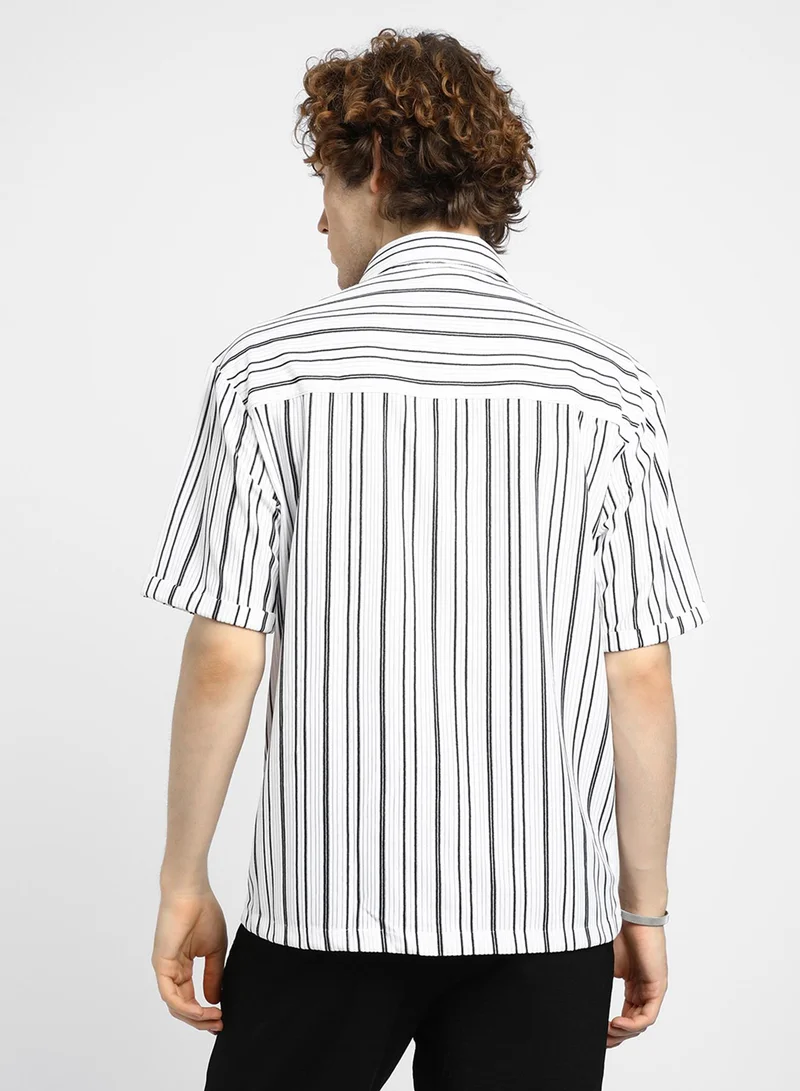 CAHOOT  Men's Daisy White Halo-Striped Utility Shacket for Men | Best Price UAE