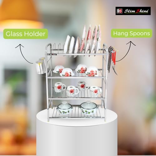 Slim Shine SLIMSHINE Stainless Steel Dish Rack | Wall Mounted or Countertop Drying Rack for Dishes, Plates, Cutlery, and Utensils | Rustproof Kitchen Storage (18 x 24 inches) - Image 3