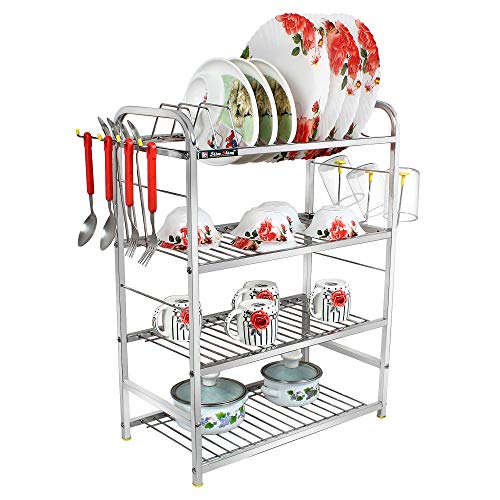 Slim Shine SLIMSHINE Stainless Steel Dish Rack | Wall Mounted or Countertop Drying Rack for Dishes, Plates, Cutlery, and Utensils | Rustproof Kitchen Storage (18 x 24 inches) - Image 1