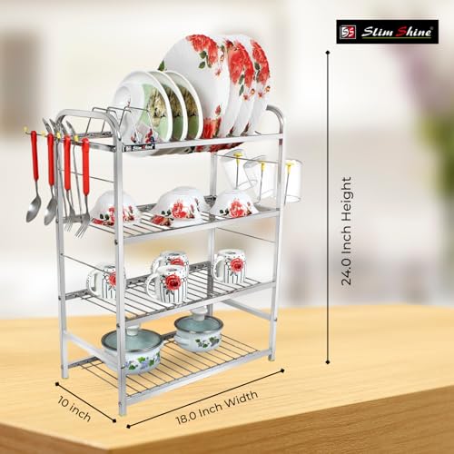 Slim Shine SLIMSHINE Stainless Steel Dish Rack | Wall Mounted or Countertop Drying Rack for Dishes, Plates, Cutlery, and Utensils | Rustproof Kitchen Storage (18 x 24 inches) - Image 4