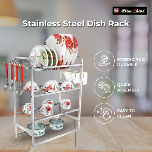 Slim Shine SLIMSHINE Stainless Steel Dish Rack | Wall Mounted or Countertop Drying Rack for Dishes, Plates, Cutlery, and Utensils | Rustproof Kitchen Storage (18 x 24 inches) - Image 2