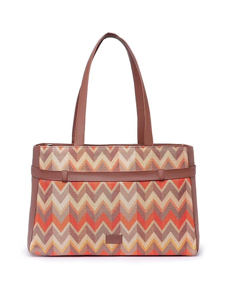 ZOUK حقيبة كتانية مصنوعة يدويًا من الجلد النباتي للنساء، حقيبة كتف بيانية للمكتب - Image 1