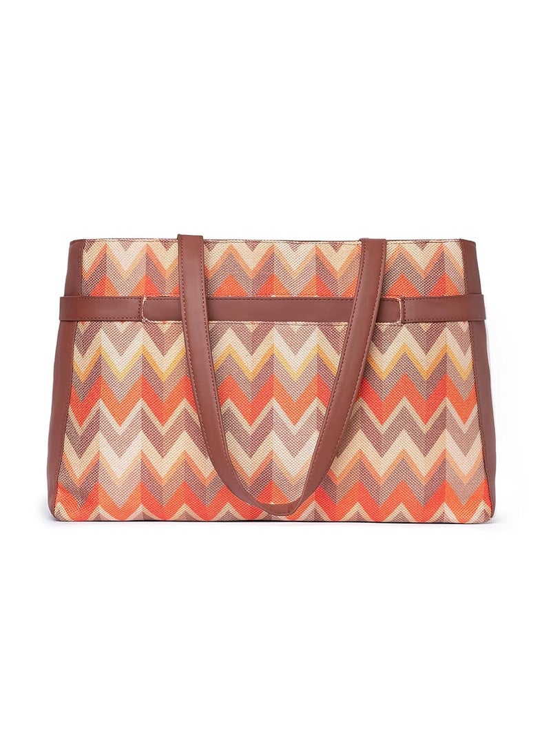 ZOUK حقيبة كتانية مصنوعة يدويًا من الجلد النباتي للنساء، حقيبة كتف بيانية للمكتب - Image 4