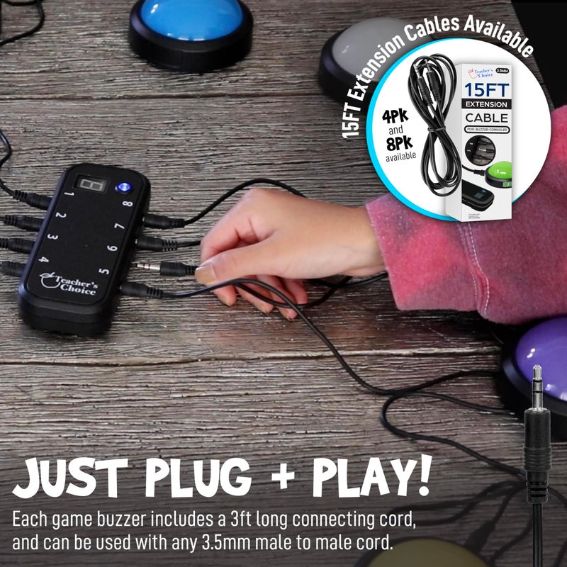 Teacher's Choice Light Up Game Buzzer System, Displays The Winning Player Loud, Unique Sounds for Each Buzzer, Great for Trivia Games, Family Feud, Jeopardy (4 Pack) - Image 3