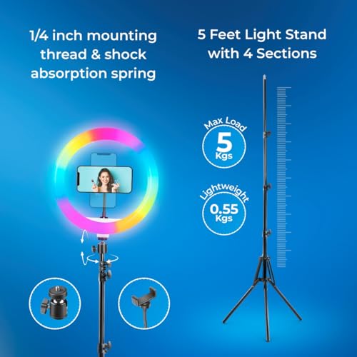 DIGITEK (DRL-14 RGB) Multi-Color LED Ring Light with Smartphone Mount - USB Cable, 3-Color Temperature Lights - Ideal for Photography, Video (Without Stand) - Image 3