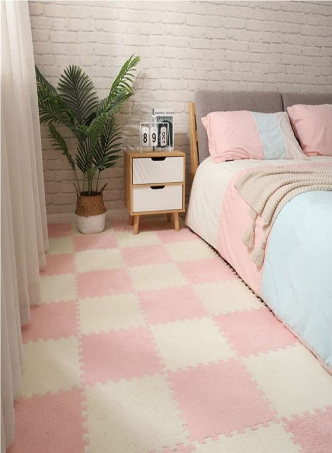 Typutomi 10pcs Plush Puzzle Foam Floor Mat, Soft Fluffy Interlocking Square Foam Tiles Area Rugs Carpet for Parlor Bedroom Decoration(11.8x11.8in, Green&White) - Image 5