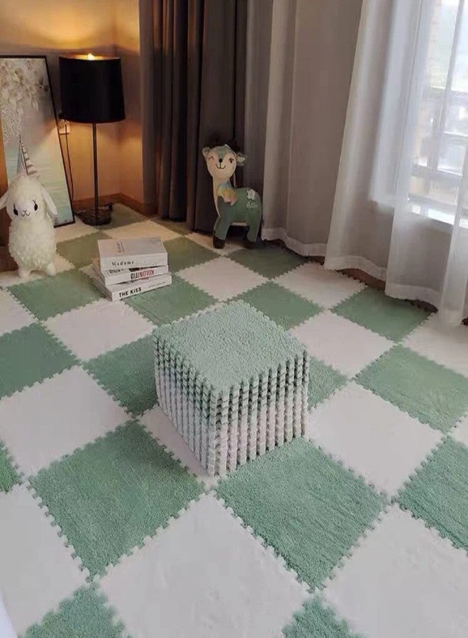 Typutomi 10pcs Plush Puzzle Foam Floor Mat, Soft Fluffy Interlocking Square Foam Tiles Area Rugs Carpet for Parlor Bedroom Decoration(11.8x11.8in, Green&White) - Image 4