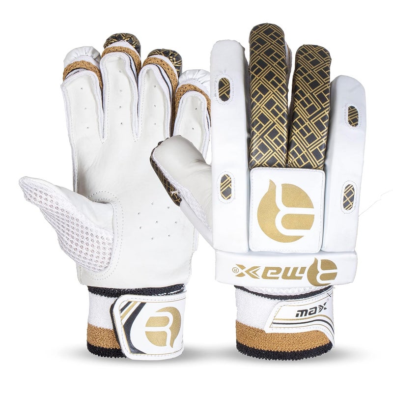 RMAX Unisex Leather & PVC Cricket Batting Gloves (Golden) - Image 1